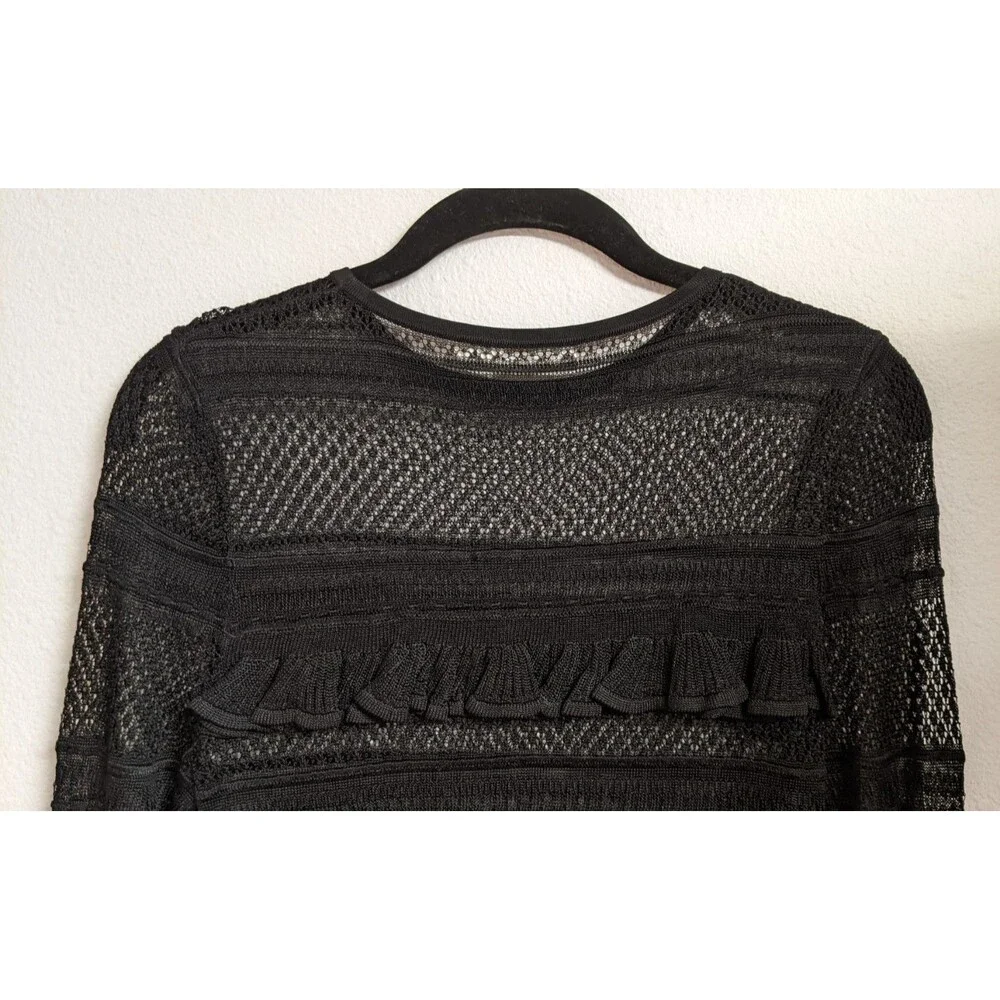 ZIMMERMANN Wonderland Ruffle Trim Black Knit Viscose Frill Top Size 0/4